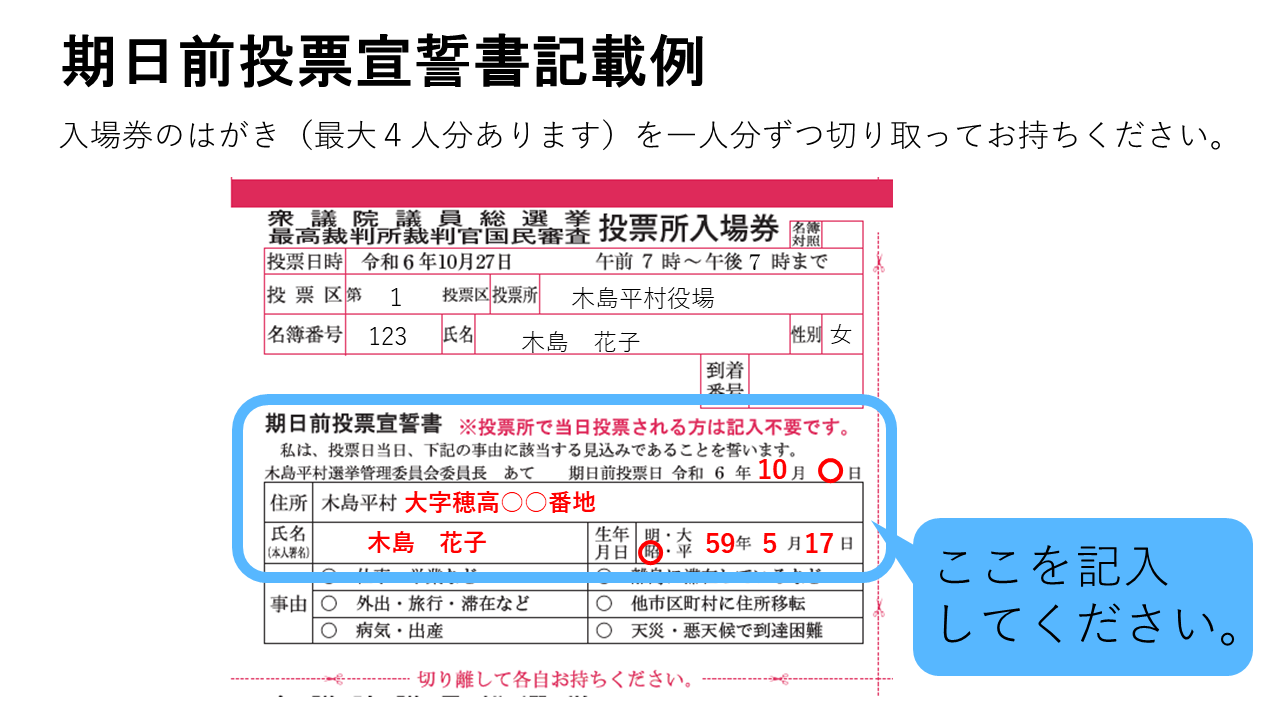入場券宣誓書記載例