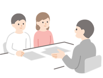 移住相談をしている男女と相談対応をしている職員のイメージイラスト